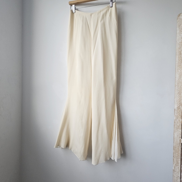 AKRIS Cream Side Slit Layered Silk High Waist Flowey Pants - Picture 6 of 16